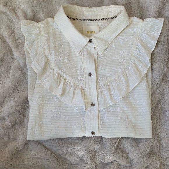 ANTHROPOLOGIE Maeve Ivory Floral Ruffle Button-Up - Picture 5 of 10